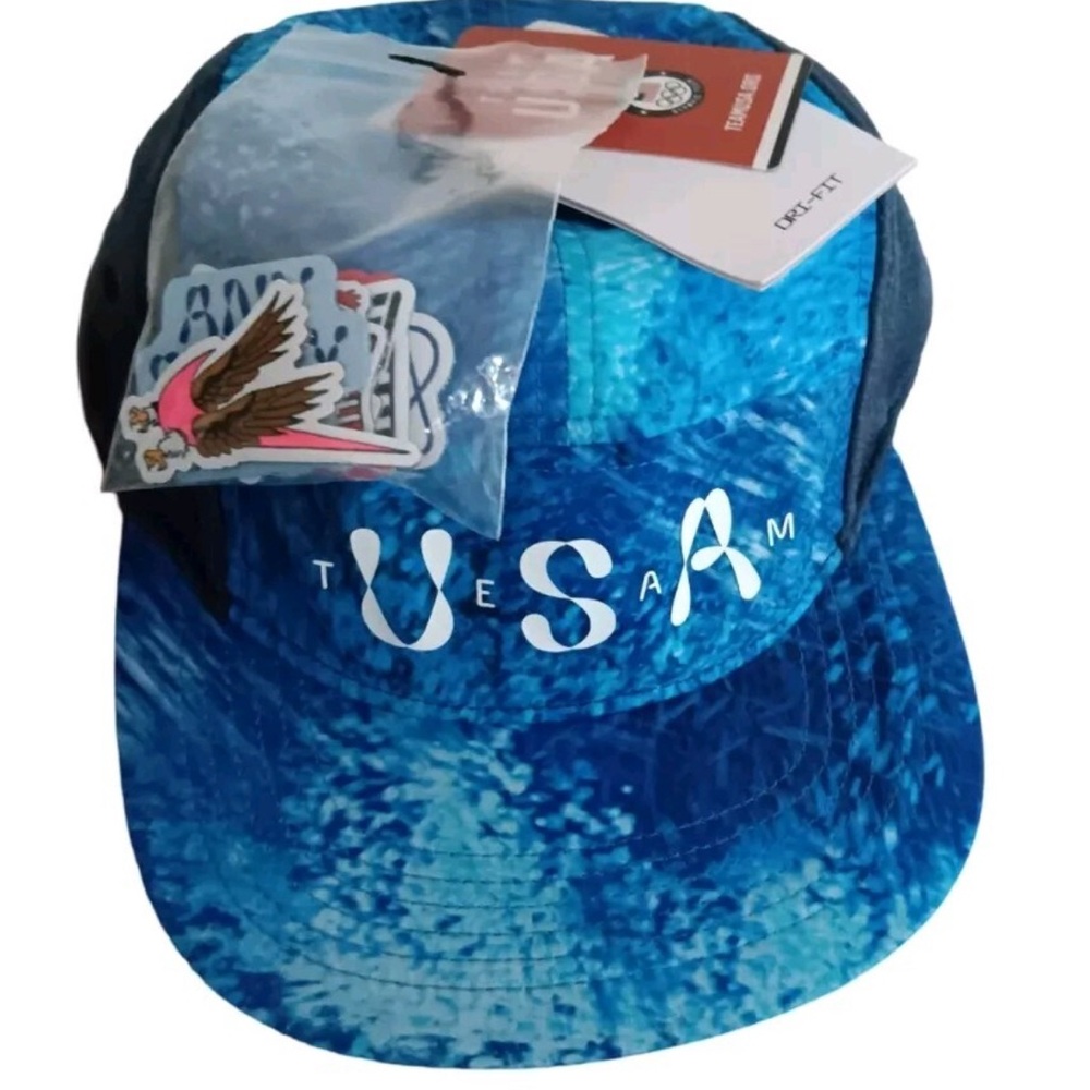 Nike Fly 5 Panel Hat USA Olympic Team Patches Size M/ L Dri Fit Blue Running New